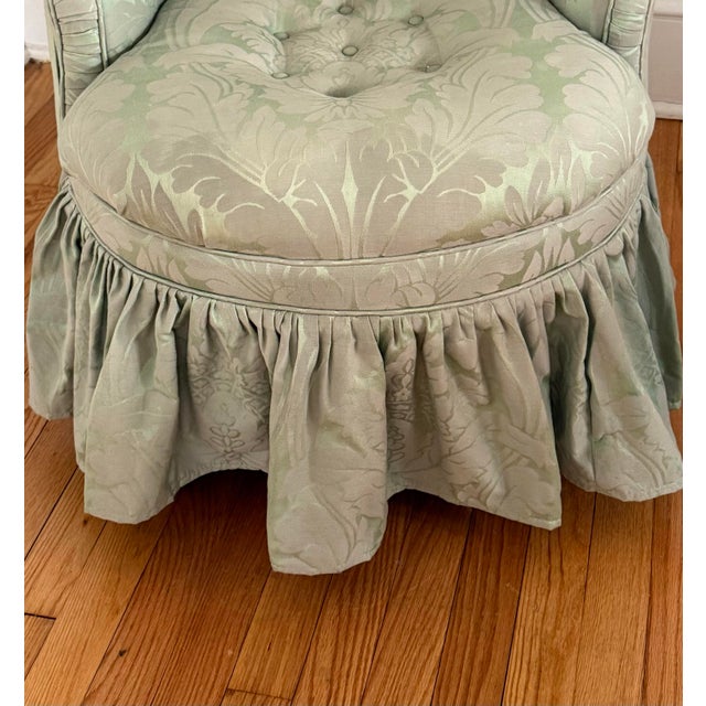 1940s Petite Ladies Chair in Jacquard Damask Upholstery With Ruffled Skirt For Sale - Image 5 of 11