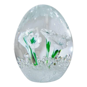 Italian Murano Handblown Art Glass Paperweight With White Flowers Inset by Fratelli Toso