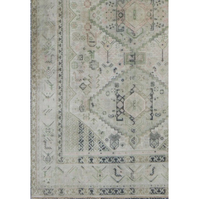 Vintage Turkish Oushak Rug With Geometric Motifs in Ivory and Navy Blue For Sale - Image 4 of 7