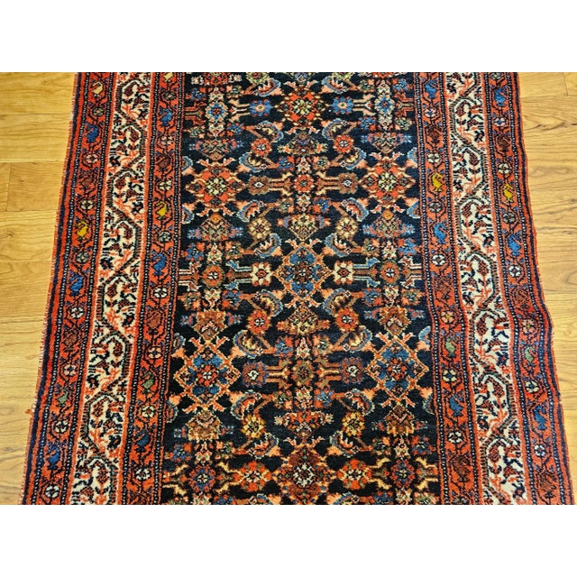 Vintage Persian Malayer Long Runner, Herati Geometric Pattern, Handwoven Wool, Navy & Red, 3’ X 20’ For Sale - Image 9 of 12