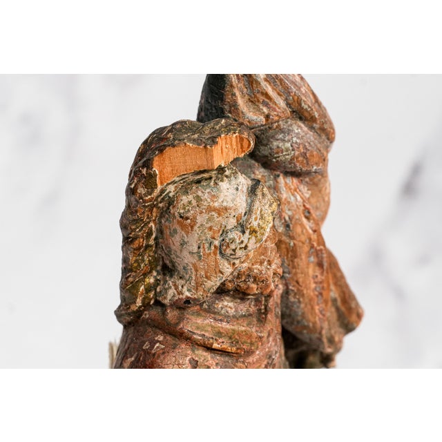 18th Century Wonderful Continental Polychrome Antique 18th Century Carved Wood Statue Sculpture Warrior Man Old World European Decor For Sale - Image 5 of 16