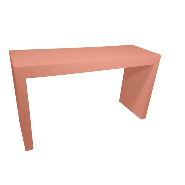 Modern mid century style modern salmon color console. The console is made of solid alder and done in a salmon color...