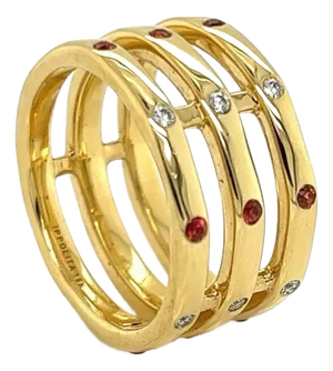 Ippolita Glamazon Orange Sapphire & Diamond 18k Gold Triple Band Ring, Size 6.5