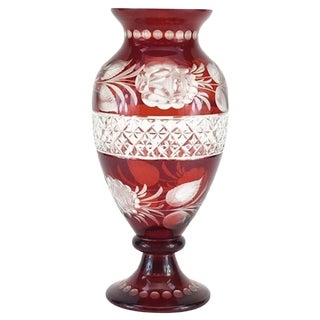 Vintage Bohemian Ruby Glass Vase For Sale