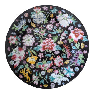 Asian Antique Famille Noire Mille Fleur Handpainted Porcelain Decorative Plate and Vase For Sale