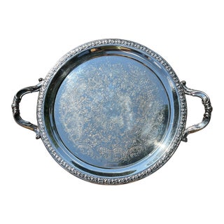 Vintage F B Rogers Silver Co Crown 1603 Round Serving Tray For Sale