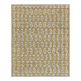 Rug & Kilim’s Block Print Rug Design with Pink and Green Floral Patterns - 4x6 For Sale