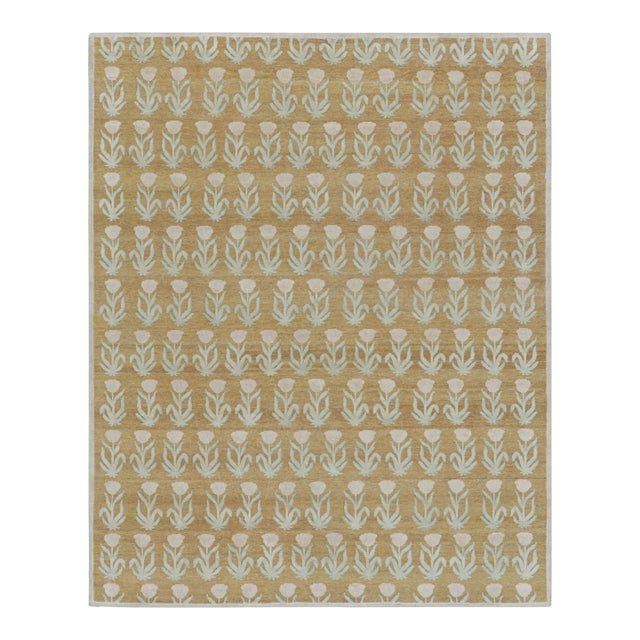 Rug & Kilim’s Block Print Rug Design with Pink and Green Floral Patterns - 4x6 For Sale