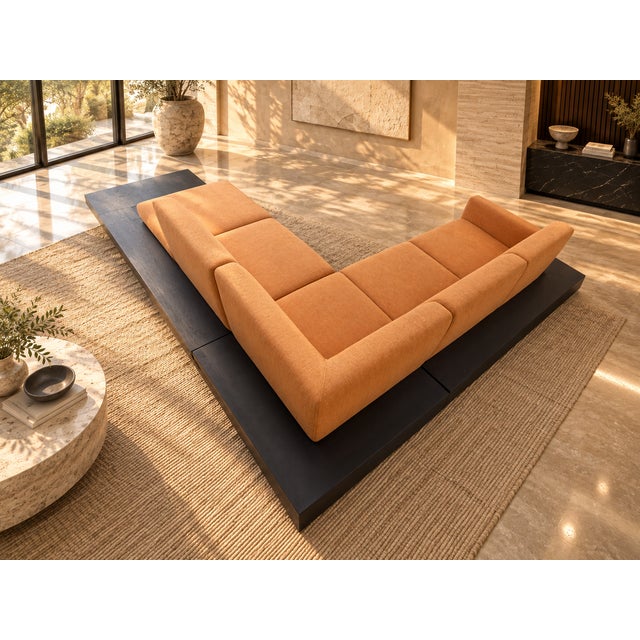 Wood Custom Design Orange Modular Platform Sectional Sofa For Sale - Image 7 of 8