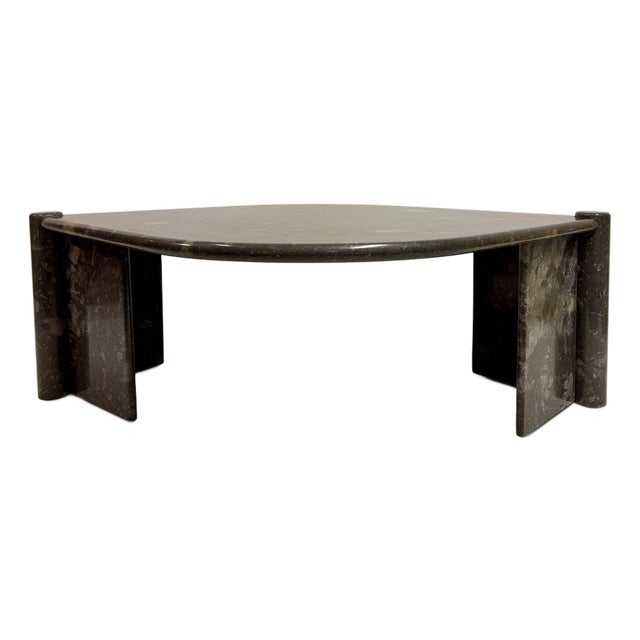Vintage Sculptural Eye Shaped Coffee Table in Fossil Marble, 1980s For Sale