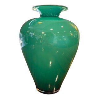 Green Glass Vase with a Milk Glass Interior, 1960 For Sale