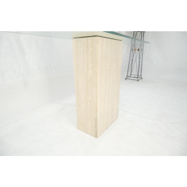 Mid-Century Modern Rectangle Travertine Stone Base Glass Top Italian Console Sofa Table MINT! For Sale - Image 3 of 17