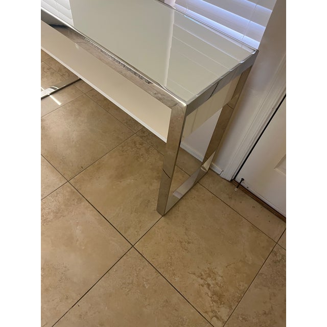 1980s Modern Polished Steel and White Glass Console For Sale - Image 4 of 10
