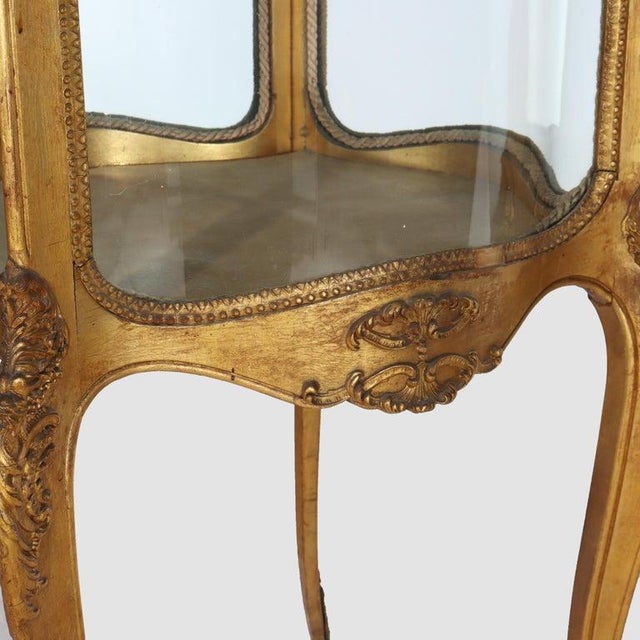 Antique French Louis XIV Giltwood Curved Glass Vitrine C1890 For Sale - Image 13 of 18