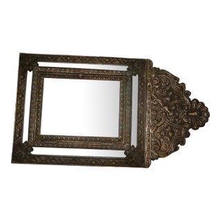 Vintage Repousse Brass Cabinet Mirror For Sale