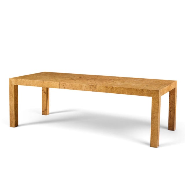 Milo Baughman for Thayer Coggin Mid Century Burlwood Expanding Dining Table With 2 Leaves For Sale - Image 9 of 13
