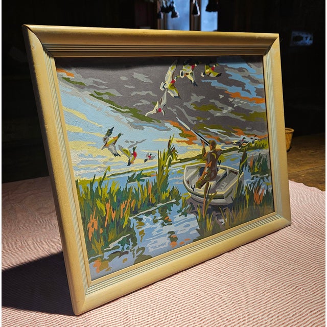 Vintage "Paint by Numbers" Hunting Scene - Framed For Sale - Image 4 of 12
