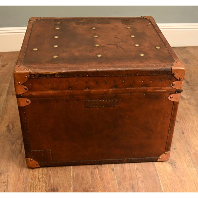 Brown Vintage Campaign Leather Trunk For Sale - Image 8 of 10