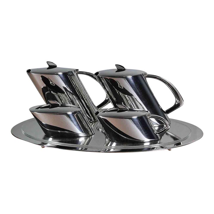 Silver Tea & Coffee Set & Tray 5 Piece Quintessence Contemporary