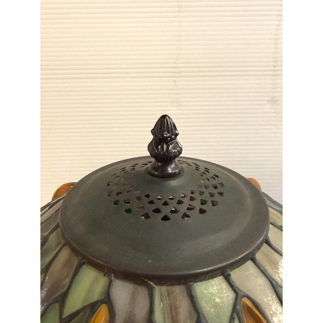 Metal Mid 20th Century Tiffany Style Dragonfly Stained Glass Lamp For Sale - Image 7 of 10