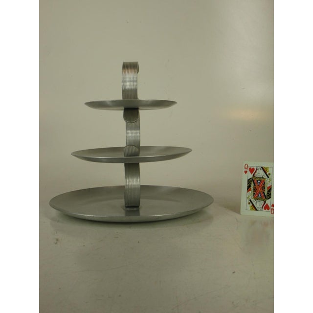 19th Century Serving Tray Mullti-tear Hand Wrought Aluminum Mid Century Modern For Sale - Image 12 of 12