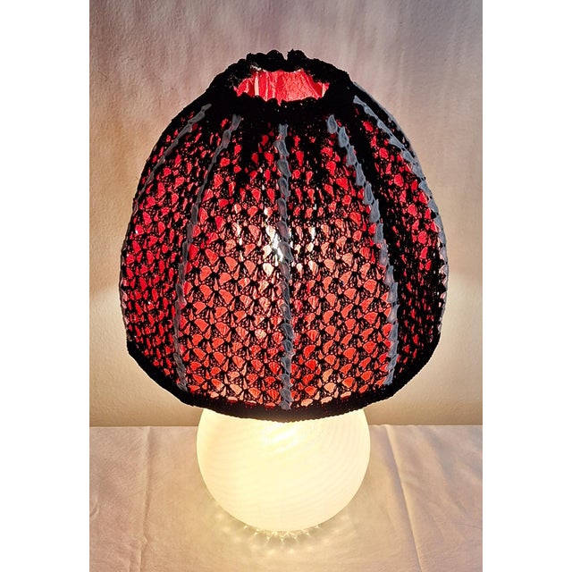 1970s Vintage Table Lamp with Relief Glass Base and Sequin Shade from Lamplove, 1970s For Sale - Image 5 of 12