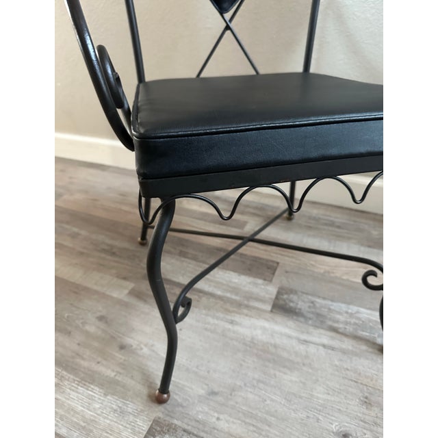 Samuel Copelon 1950s Rare Samuel Copelon Iron Accent Armchair With Diamond Back and Brass Finials For Sale - Image 4 of 8