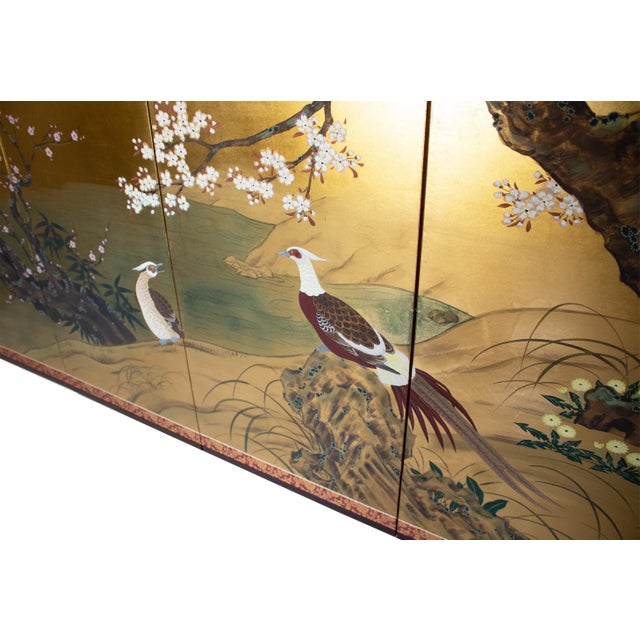 "Cherry Blossoms and Golden Birds" by Ransetsu, Heisei Era Japanese Byobu Screen For Sale - Image 11 of 18