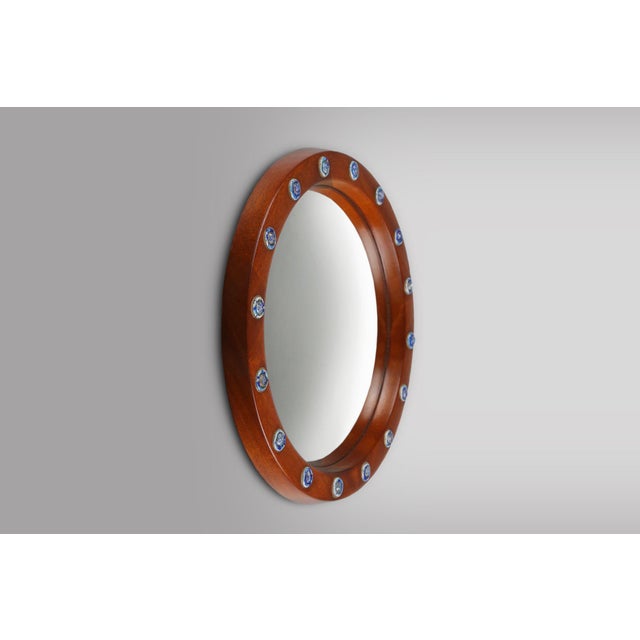 France / 1960s / wooden mirror with blue and white glass decoration / mid-century / vintage design Elegant and charming...