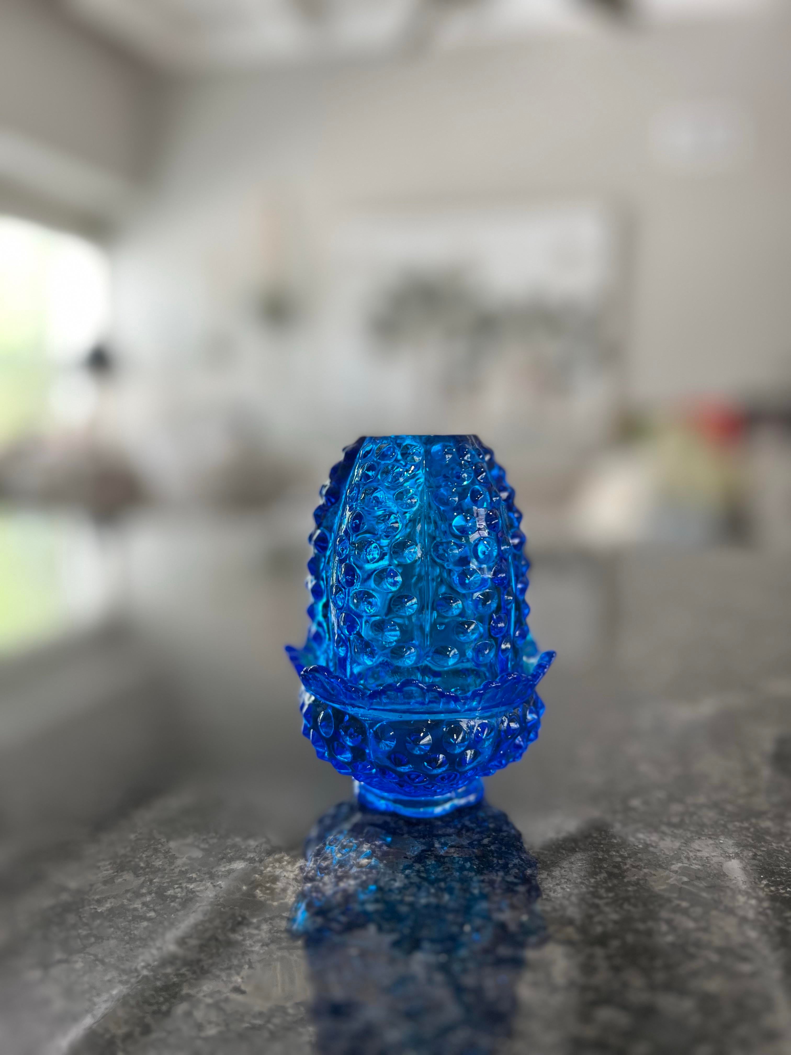 Vintage Fenton Colonial Blue Glass Hobnail Fairy Lamp | Chairish