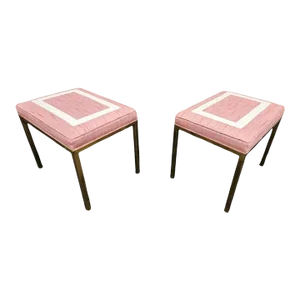 Pair Mastercraft Contemporary Brass and Upholstered Benches Footstools