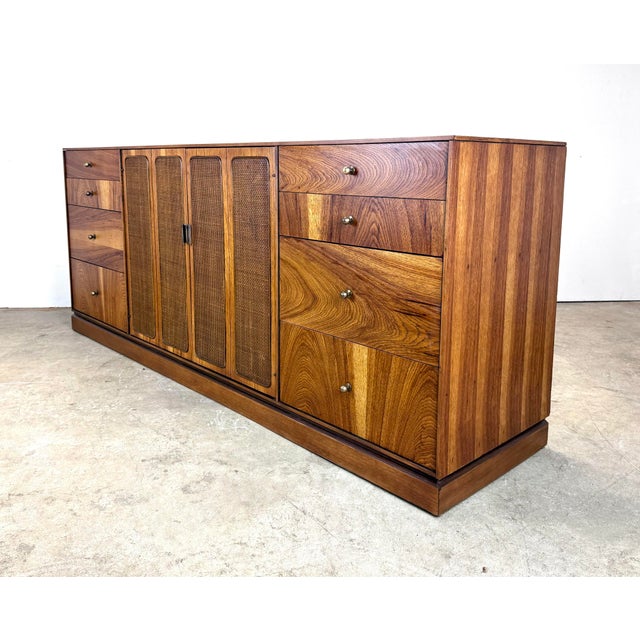 Founders Furniture Company Mid Century Modern Pecan Wood & Cane Credenza by Kaufman of Collingwood For Sale - Image 4 of 12