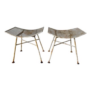 Mid-20th Century Maurizio Tempestini for Salterini Outdoor Metal Footstools / Ottomans – Pair For Sale
