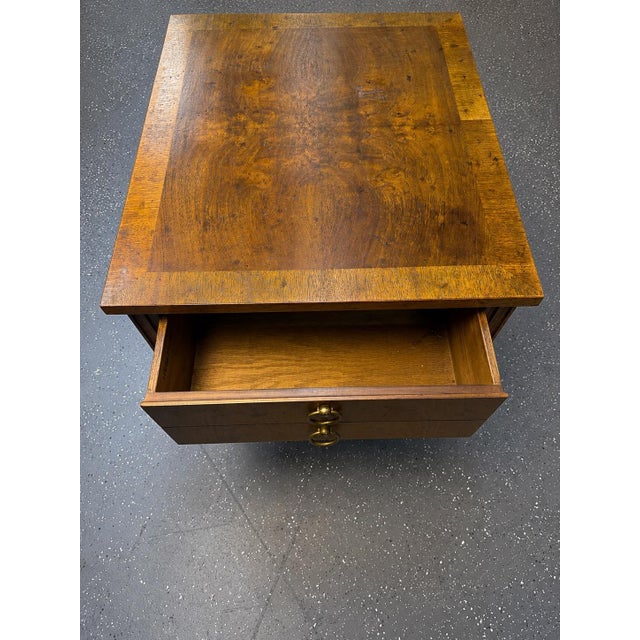 Wood 1960’s Heritage Furniture Burl Wood Nightstands (A Pair) For Sale - Image 7 of 11