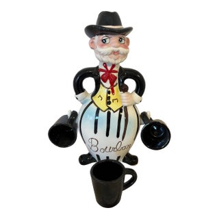Vintage Sonsco Figural Bourbon Decanter With 3 Hanging Cups | 1950s Mid-Century Whimsical Barware For Sale