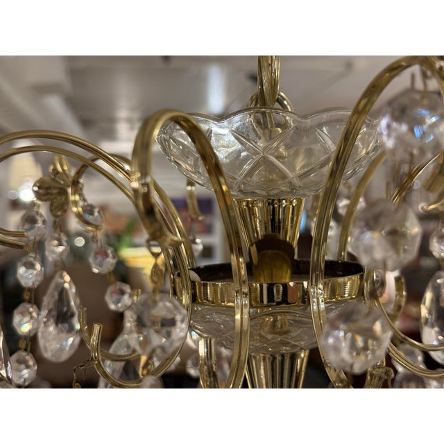 Vintage Brass + Crystal Chandelier For Sale In San Francisco - Image 6 of 14