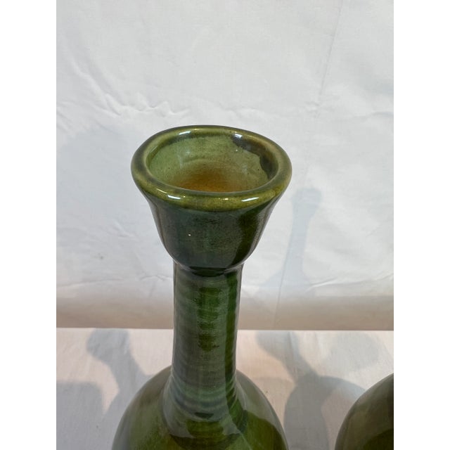 Contemporary Green Vases with Crackle Glaze and Aged Green Finish - a Pair For Sale - Image 3 of 11