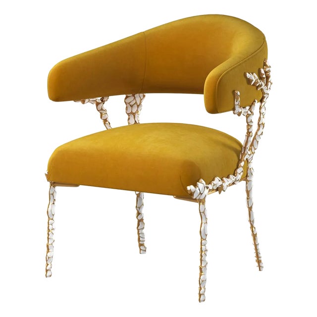 Modern Chair in Gold Velvet For Sale