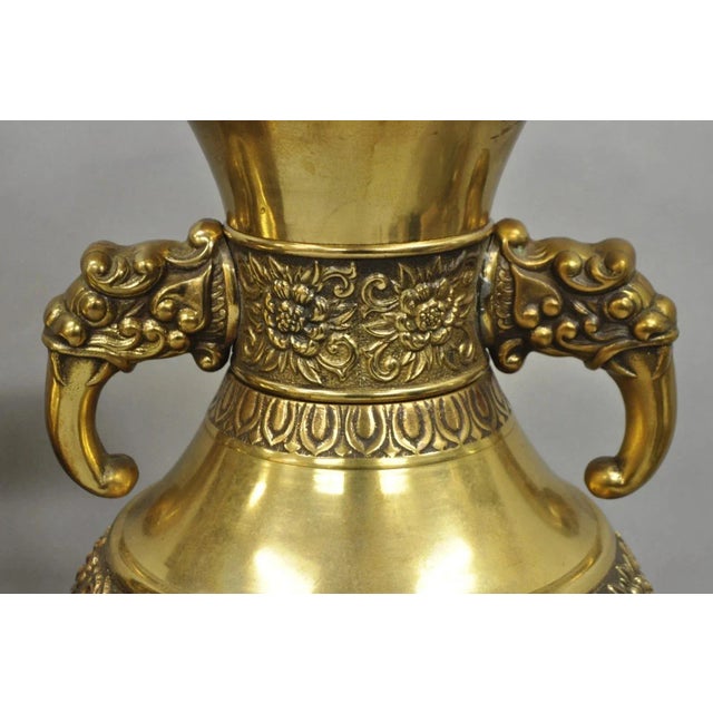 Vintage Brass Chinese Jardinière Elephant Handle Oriental Table Lamps - A Pair For Sale - Image 4 of 12
