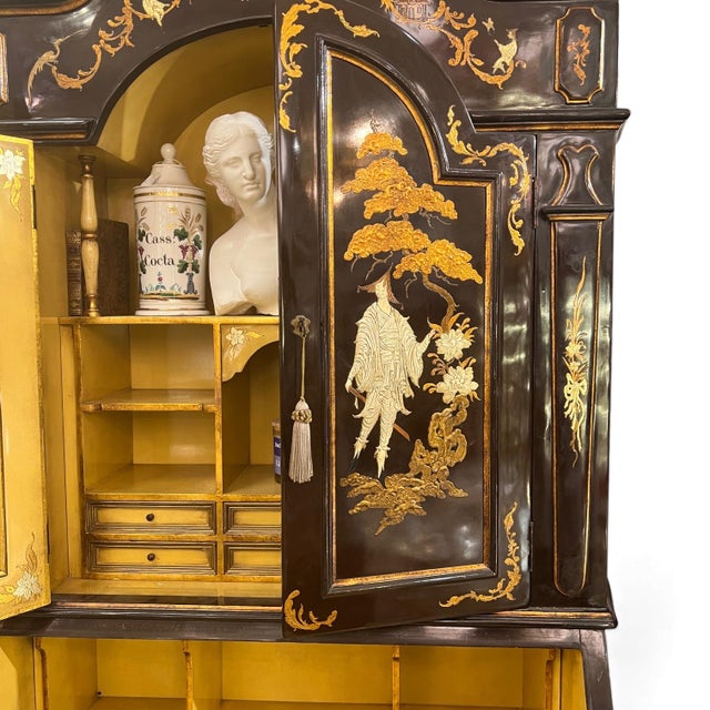 Bookcase with Secretaire in Dark Brown Chinoiserie Lacquer For Sale - Image 16 of 18