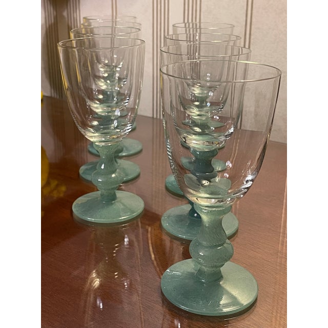 1960s Rare Set of 8 Villeroy & Boch Isabelle Green Wine Glasses For Sale - Image 9 of 11