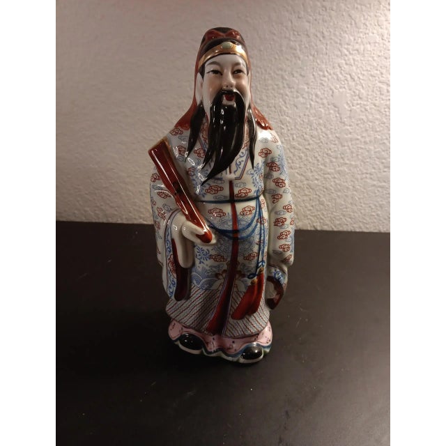 Ceramic 1970s Asian Famille Rose Porcelain Scholar With Scroll Figurine, Circa Late 20th Century For Sale - Image 7 of 8
