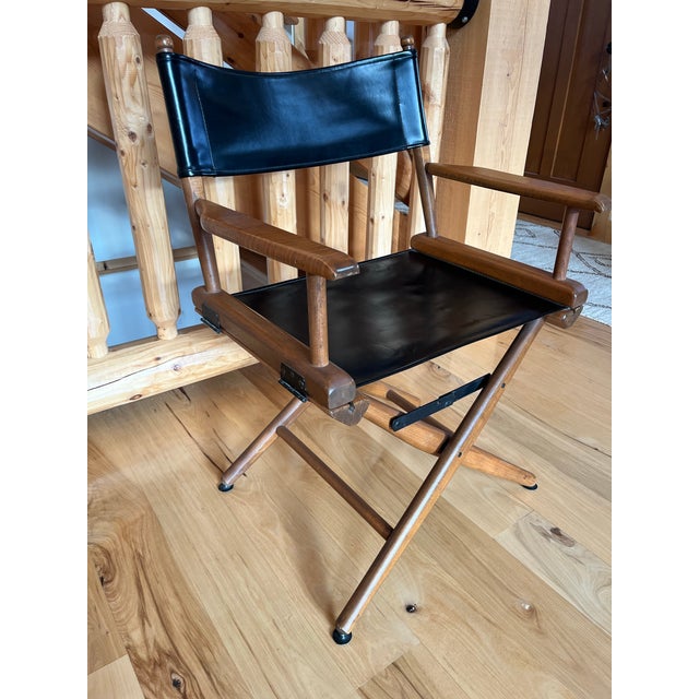 Vintage Mid-Century Black Leather Distressed Directors Chair For Sale - Image 4 of 12