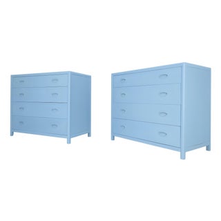 Pair Michael Taylor For Baker Light Grey Blue 4 Drawer Dressers Bachelor Chests For Sale