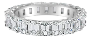 3.80 Carat Emerald Cut Diamond Wedding Eternity Band in Platinum, Size 6