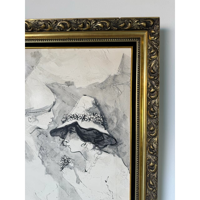 White 70's Vintage Itzchak Tarkay - Style Two Womans Portrait Oil on Canvas Painting For Sale - Image 8 of 12