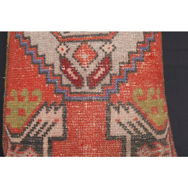 Handmade Authentic Turkish Throw Rug Pillw With Red&Green Color -17'' X 36'' For Sale - Image 11 of 15