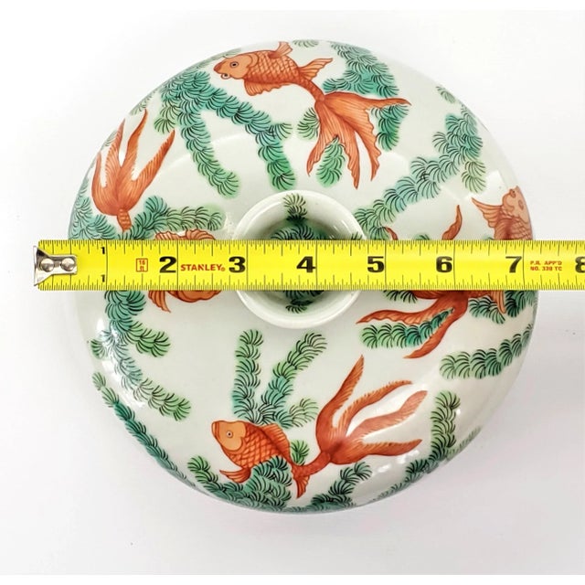 Green Lidded Bowl Chinese Koi Fish For Sale - Image 8 of 12