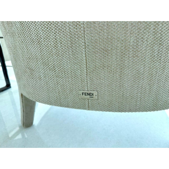 Wood Fendi Casa Audrey D244 Italian Neutral Cream Armchair For Sale - Image 7 of 8