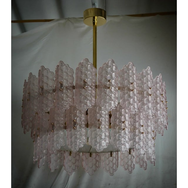 Round Chandelier in Pink Art Glass and Brass, 2000 For Sale - Image 10 of 10